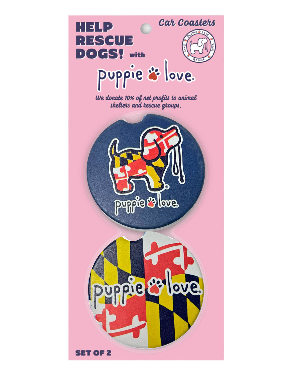 Maryland Flag Pup Car Coaster by Puppie Love (Pre-Order 2-3 Weeks)