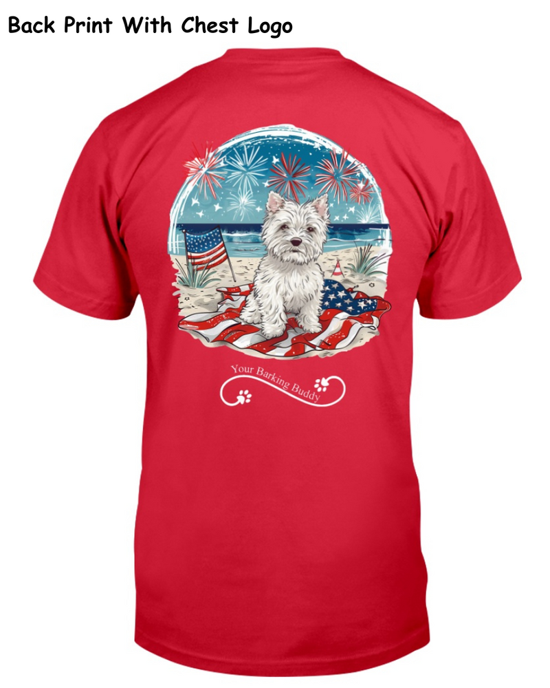 Patriotic Beach Dog Short Sleeve by Your Barking Buddy- Back Print (Pre-Order 2-3 Weeks)