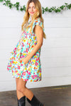 Seafoam Flat Floral Woven Poplin Ruffle Frill Sleeve Dress