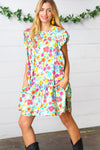 Seafoam Flat Floral Woven Poplin Ruffle Frill Sleeve Dress