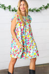 Seafoam Flat Floral Woven Poplin Ruffle Frill Sleeve Dress