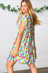 Seafoam Flat Floral Woven Poplin Ruffle Frill Sleeve Dress