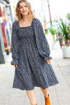Keep You Close Black Smocking Ditsy Floral Woven Dress