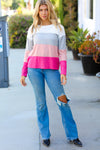 Ivory & Fuchsia Color Block Hacci Top