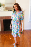 Can't Say No Mint & Fuchsia Floral Notch Neck Bubble Sleeve Dress