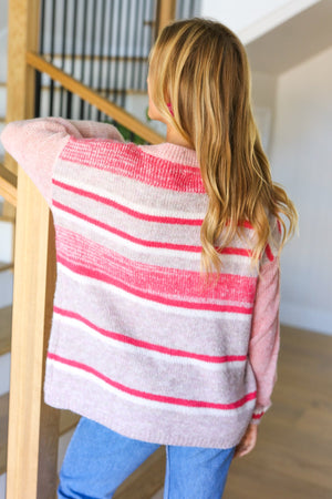 On The Chase Pink & Coral Striped Knit Sweater