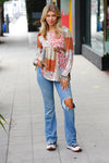 Olive & Rust Floral Patchwork Babydoll Knit Top