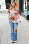 Olive & Rust Floral Patchwork Babydoll Knit Top