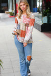 Olive & Rust Floral Patchwork Babydoll Knit Top