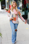 Olive & Rust Floral Patchwork Babydoll Knit Top