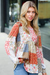 Olive & Rust Floral Patchwork Babydoll Knit Top