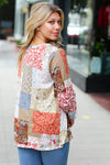 Olive & Rust Floral Patchwork Babydoll Knit Top