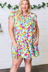 Seafoam Flat Floral Woven Poplin Ruffle Frill Sleeve Dress