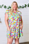 Seafoam Flat Floral Woven Poplin Ruffle Frill Sleeve Dress