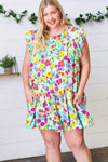 Seafoam Flat Floral Woven Poplin Ruffle Frill Sleeve Dress
