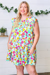 Seafoam Flat Floral Woven Poplin Ruffle Frill Sleeve Dress