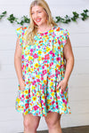 Seafoam Flat Floral Woven Poplin Ruffle Frill Sleeve Dress