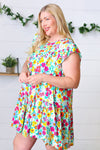 Seafoam Flat Floral Woven Poplin Ruffle Frill Sleeve Dress