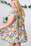 Seafoam Flat Floral Woven Poplin Ruffle Frill Sleeve Dress