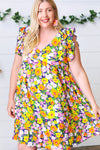 Indigo & Lemon Floral Babydoll Ruffle Dress