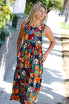 Teal & Maroon Flat Floral  Fit and Flare Sleeveless Maxi Dress