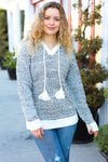 Holiday Ready Charcoal Two Tone Knit Tassel Sweater Hoodie
