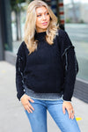 Chic Pursuits Black Chenille Raw Seam Mock Neck Sweater