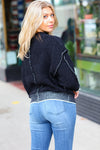 Chic Pursuits Black Chenille Raw Seam Mock Neck Sweater