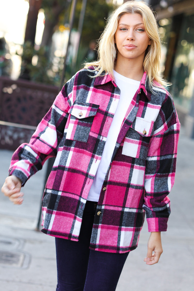 Sassy Fuchsia Plaid Flannel Button Down Shacket – The Pink Silhouette