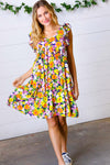 Indigo & Lemon Floral Babydoll Ruffle Dress