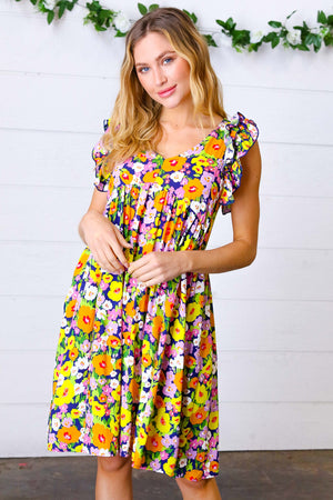 Indigo & Lemon Floral Babydoll Ruffle Dress