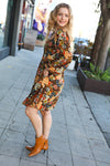 Hello Beautiful Rust Plaid & Floral Patchwork Square Neck Dress