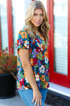 Teal & Maroon Flat Floral Print Top