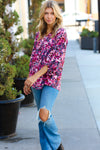 Purple Floral Print V Neck Woven Top