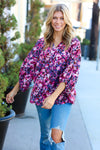 Purple Floral Print V Neck Woven Top