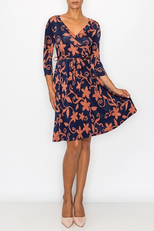 Navy & Fall Faux Wrap Dress