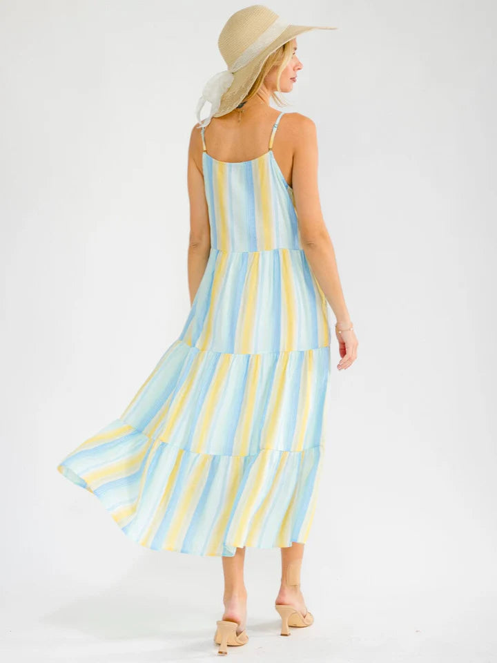Blue & Yellow Stripe Midi Dress