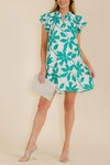 White & Mint Leaf Print Dress