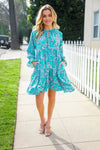 Boho Romance Mint Floral Print Front Ribbon Bow Tiered Dress