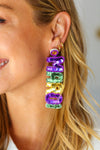 Mardi Gras Sequin & Beaded Dangle Earrings