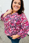 Purple Floral Print V Neck Woven Top