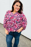 Purple Floral Print V Neck Woven Top