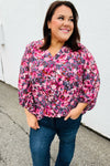 Purple Floral Print V Neck Woven Top