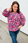 Purple Floral Print V Neck Woven Top
