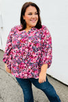 Purple Floral Print V Neck Woven Top