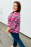 Purple Floral Print V Neck Woven Top