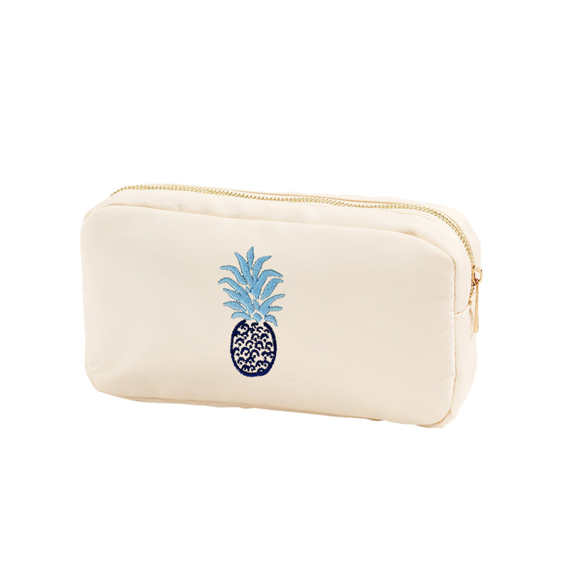 Blue Pineapple Embroidery Creme Logan Accessory Bag