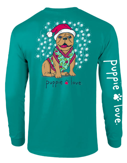 Christmas Frenchie Pup Long Sleeve Tee By Puppie Love (Pre-Order 2-3 Weeks)