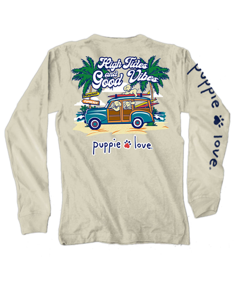 High Tides & Good Vibes Pup Long Sleeve Tee By Puppie Love (Pre-Order 2-3 Weeks)