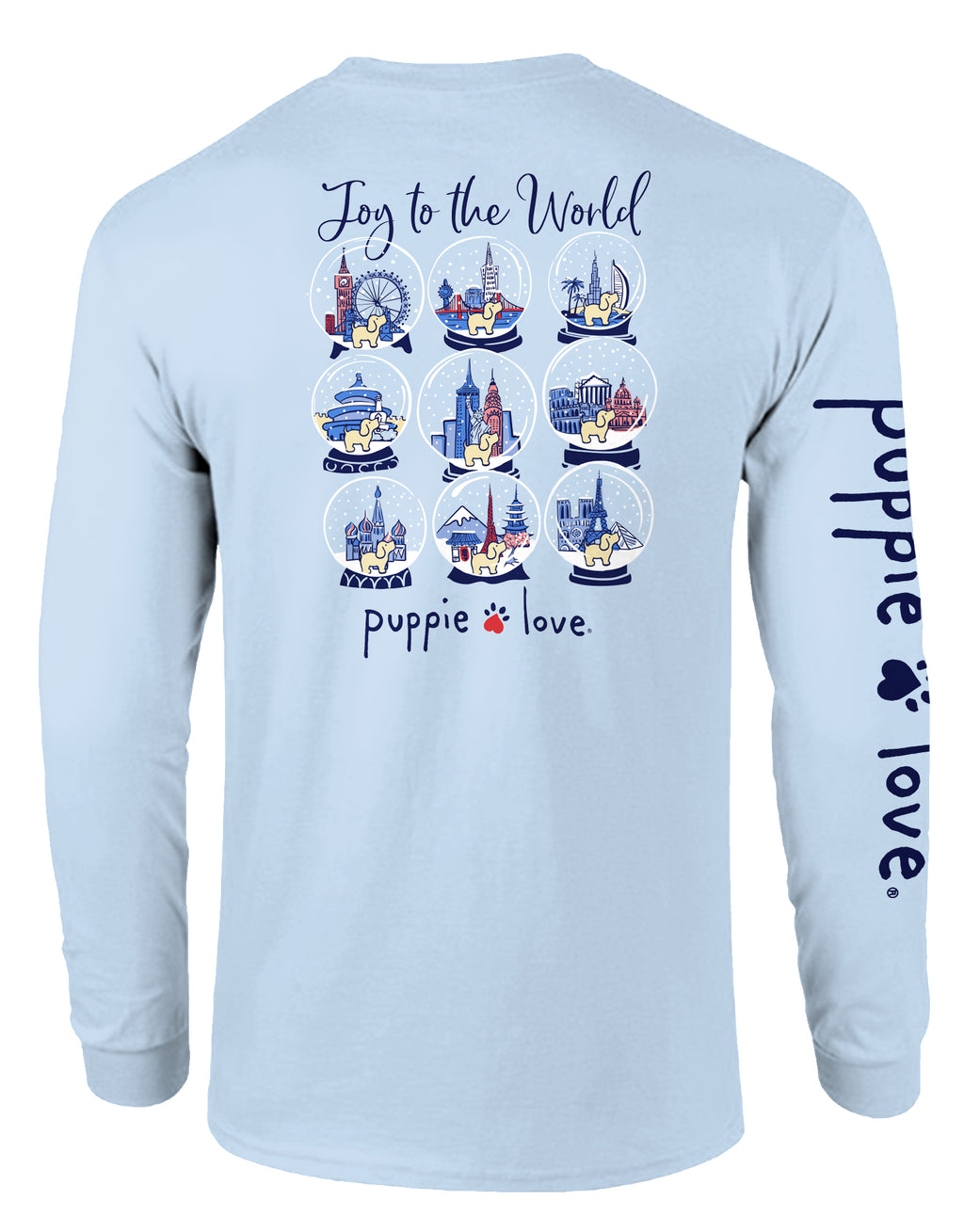 Joy To The World Snowglobes Pup Long Sleeve Tee By Puppie Love (Pre-Order 2-3 Weeks)